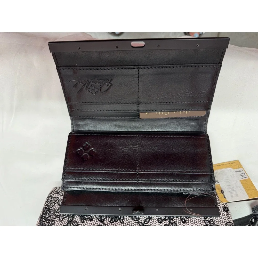 NWT PATRICIA NASH CAUCHY LEATHER FRAME CLUTCH WALLET BLACK CHANTILLY‎ LACE $129